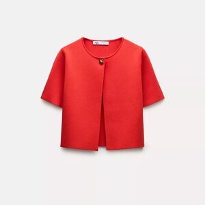 Zara Vibrant Red Open Front Jacket